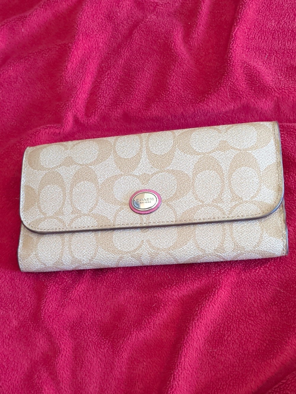 Coach Metallic Beige Signature Continental Wallet